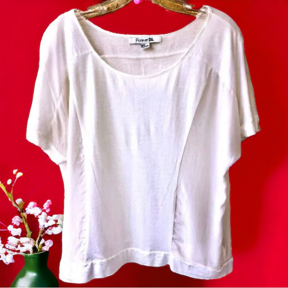 FOREVER 21 Short Sleeve Blouse TWO TONE Flutter Sleeve Cotton/Modal + 100% Silk